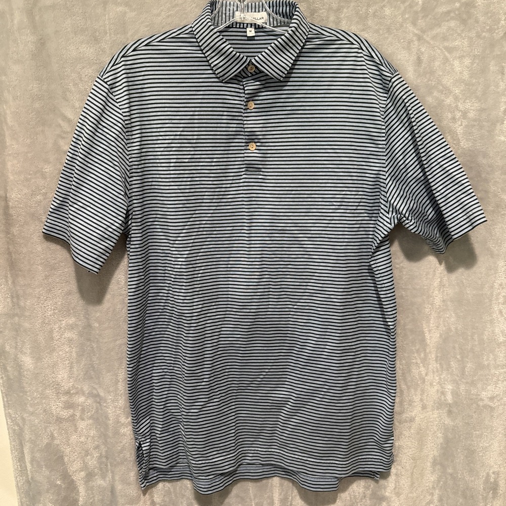 Peter Millar Shirt Mens Medium Short Sleeve Polo Blue Navy Stripe 100% Cotton